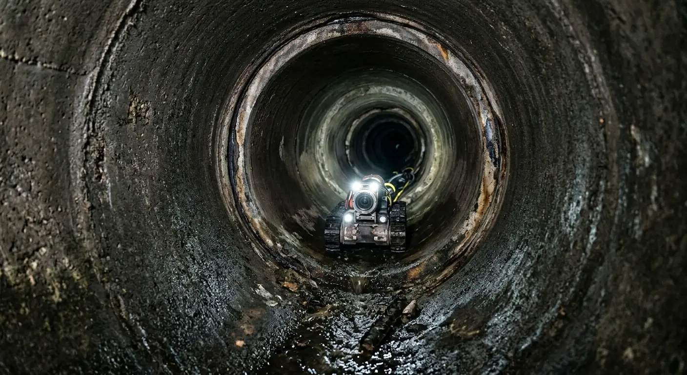 Robotic sewer camera inspecting pipe interior for Drain Snake Service in Elmsford